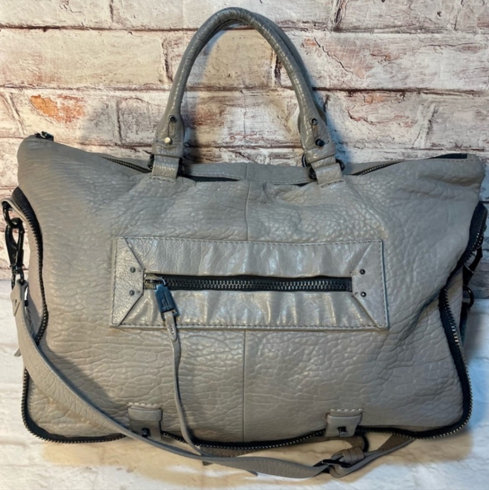 She + Lo "Rise Above" crossbody satchel in grey lambskin leather